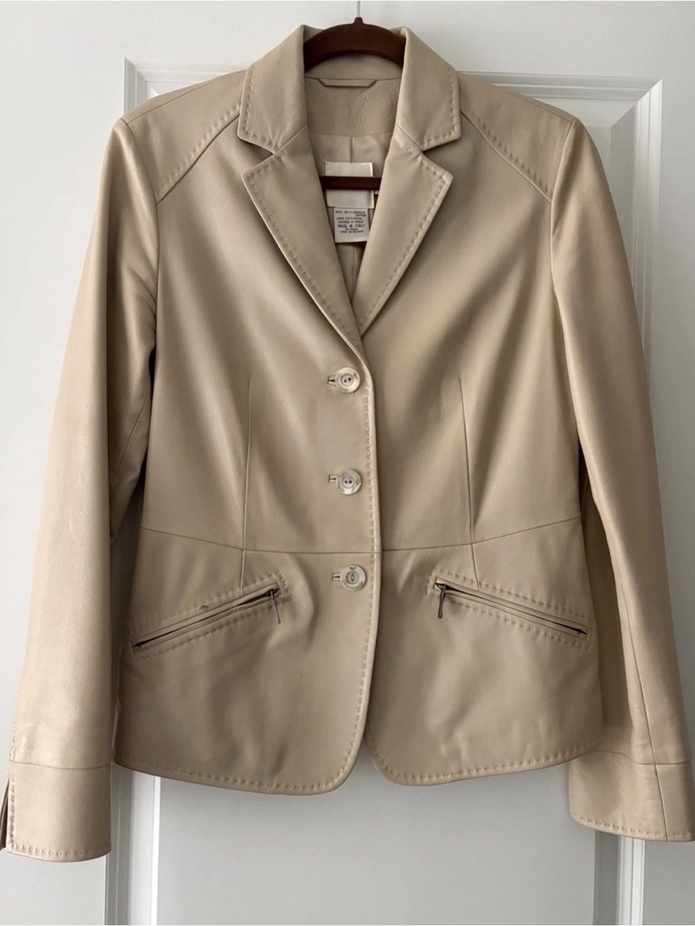 Faconnable Lambskin Beige 100% Italian Leather Jacket